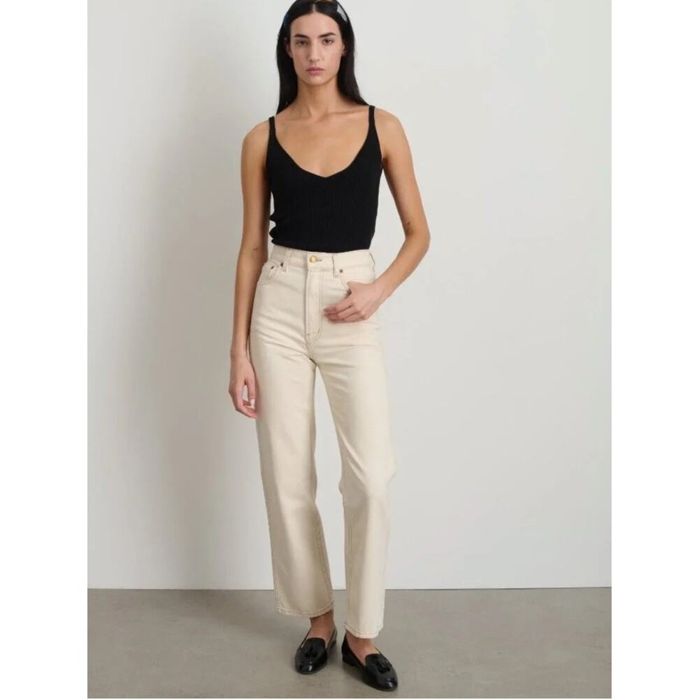 B Sides Plein Relaxed Straight Jeans 25 Ecru Ivory High Rise Made in USA Denim